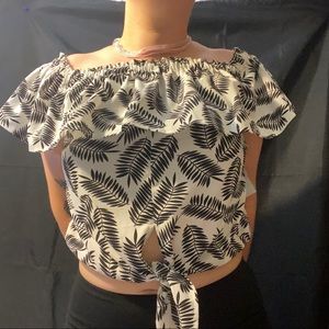 NTW black and white fern print crop top